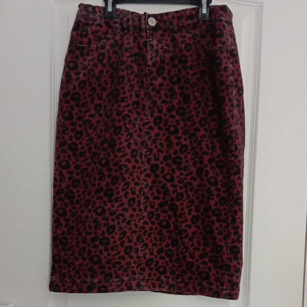Leopard Print Burgundy Pencil Skirt Adjustable